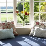 Bay window seat with pillows